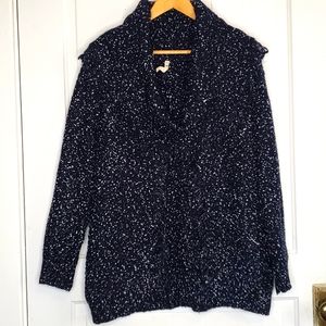 POL Oversized Fringed Cowlneck Polka-dot Sweater Size S